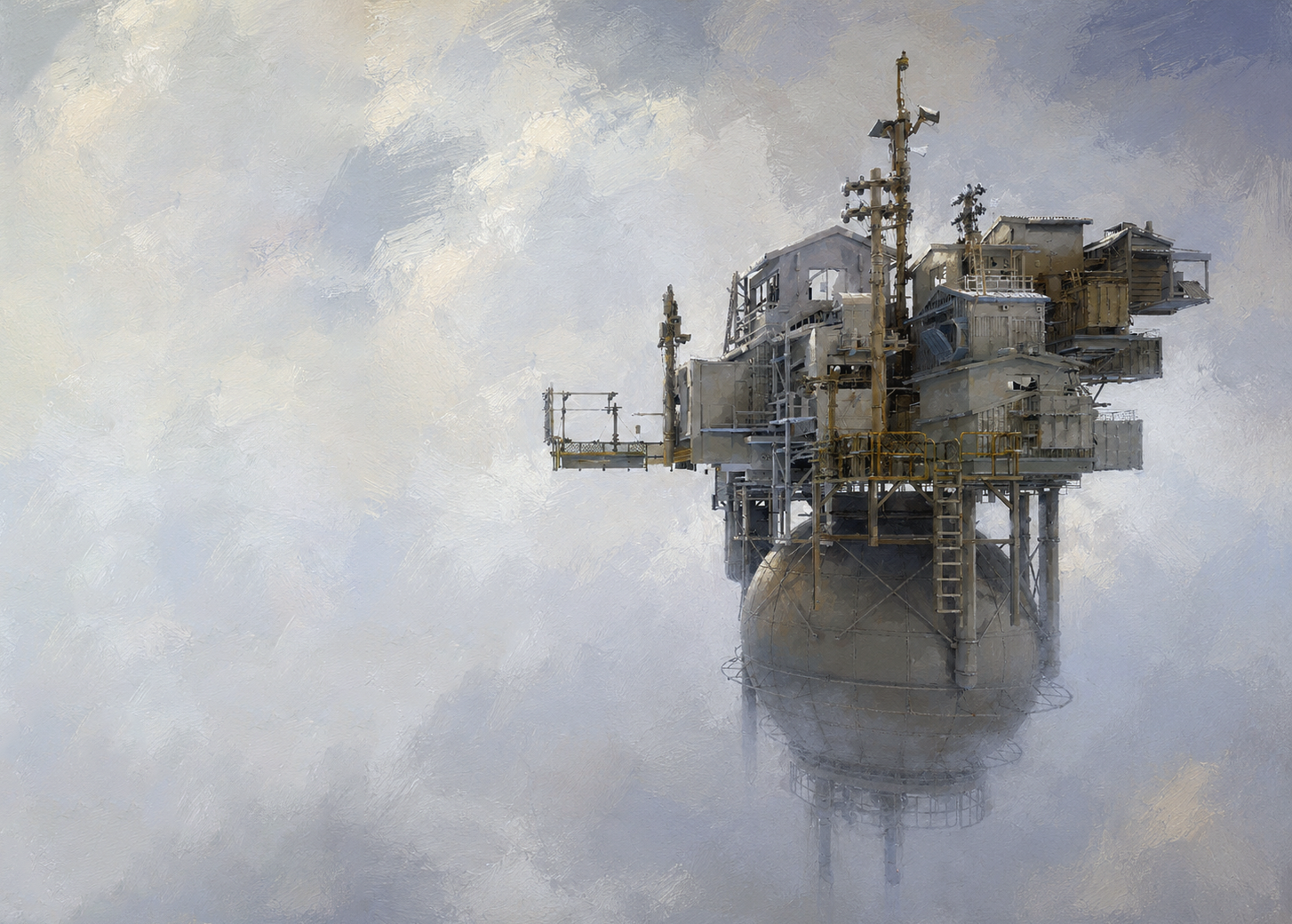 A floating airnode fortress suspended in the sky